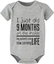 [WOOYONGING] I Just Did 9 Months On The Inside Baby Romper Boy Short Sleeve Baby Boy Newborn Outfits for Hospital White Boy Rom