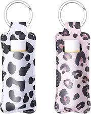Two-piece Chapstick Holder KeyChain，Cute Leather Women and Men Lip Balm Holder Lipstick Key Chain.