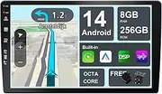 BXLIYER - 8G+256G - Android 14 Double Din Car Stereo Head Unit - Built-in DSP/Carplay/Android Auto - LED Backup Camera + MIC - IPS 9 Inch - DAB WiFi BT Steering Wheel Mirrorlink Fast-Boot 360-CAM