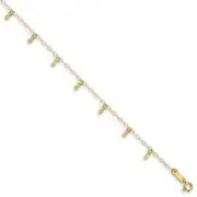 14k Yellow Gold Oval Chain and Dangle Circle Charms Anklet, 9 Inch