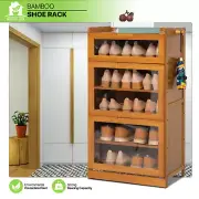 23"Brown Bamboo 5-Tier [TOP STORAGE SHELF] Drop Down Acrylic Doors Shoes Cabinet