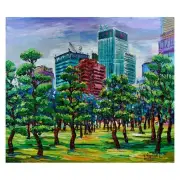 Yana Rafael "Trees in Bloom" Hand Signed Original Painting on Canvas with COA.