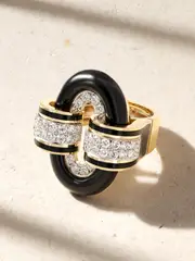 [DAVID WEBB] DAVID WEBB - Small Oval Buckle 18-karat Gold, Platinum, Onyx, Diamond And Enamel Ring - Black - 6 1/4 6 1/4 Black