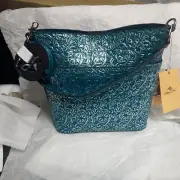 Patricia Nash Leather Teal Metallic Harper Tote Crossbody Shoulder Bag New