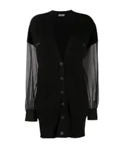 chiffon-sleeved ribbed cardigan XS Black