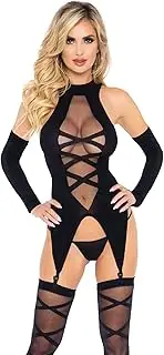 [Leg Avenue] Women's Cami Garter and Stockings with Fingerless Gloves Lingerie Set