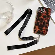 UEEBAI for iPhone 13 Case with Phone Lanyard, Fashionable Tortoiseshell Phone Case, Chic Brown Amber Leopard Print Cover with Hand Strap for Women Aesthetic Cover - Tortoiseshell