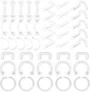 [LAURITAMI] 30-45 Pieces Clear Piercing Retainer Cartilage Lip Nose Helix Tragus Stud Rings Bioflex Flexible Horseshoe Clicker Earrings Piercings