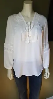 Dolce Vita DV White Lace Strappy Tie Front Long Sleeve Blouse Women's Medium NWT
