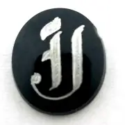 Antique Onyx Oval Stone Silver Encrusted Initial" I " 13.5 mm x 12.5 mm #P531