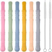 6-Pack Hollow Teether Tube & Chew Straw Sensory Toy - Silicone Teething Toys ...