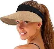 [Shinenut] Women Straw Sun Visor Hat Wide Brim Summer UV Protection Beach Cap Foldable Packale Korean Style