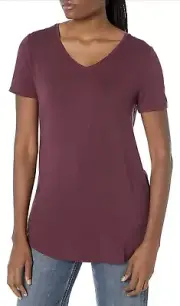Amazon Essentials Women's Relaxed-Fit Short-Sleeve V-Neck Tunic XXL - Burgundy
