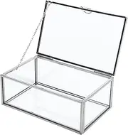 HighFree Vintage Glass Box with Lid - Clear Jewelry Glass Display Box Keepsake Box - Home Decor Decorative Box for Trinket Rings Bracelet (Silver, X-Small)