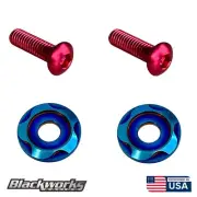 2 TITANIUM BURNT LICENSE PLATE ANTI THEFT HEX SECURITY BOLTS WASHERS SCREWS RED (for: Honda Civic)