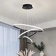 LED Round Design Ceiling Lighting with Remote Control Ceiling Lamp 2700K-6500K Dimmable Lights Iron Silicone Indoor Modern for Office Living Room Kitchen (Black,3 Rings)