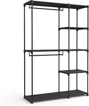 SONGMICS Freestanding Wardrobe, Foldable Closet, Coat Rack with Clothes Rails, Clothes Rack, Open Storage Wardrobe, Storage Organiser, Cloakroom, Bedroom, 43 x 124 x 182 cm, Black RYG026B02