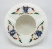 Pietra Dura Art Cigrette Holder for Bar Table White Marble Ashtrya 4 Inches
