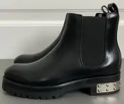 NIB Alexander McQueen Hobnail Black Leather Metal Combat Ankle Boots 37 7 $2150