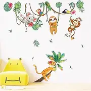 decalmile Jungle Animals Wall Decals Monkey Koala Leopard Wall Stickers Baby Nursery Kids Room Living Room Wall Decor