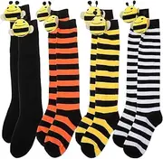 [CALLARON] Socks, 4 Pairs Bee Socks Cute Knee Socks Decorative Socks Little Girl Knee Socks