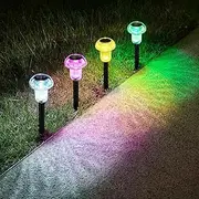 Solar Lights Outdoor Pathway Lights 4 Pack LED Waterproof Color Changing Mushroom for Garden Landscape Path Lawn Yard Decor