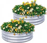 2Pcs Raised Garden Bed 3x3x1 FT Round Galvanized Metal Raised Garden Boxes Outdoor Planter Box for Vegetables Flowers Herb (3×3×1 FT / 90 * 90 * 29 CM)