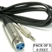2x 6Ft XLR 3Pin Female to 1/8" 3.5mm Stereo Male Microphone Audio Cable Black
