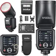 Godox V100 Flash V100 USA Version Round Head Touch Screen Flashs, 100Ws Global Shutter Flash Sync 1/80000, 1/8000 HSS, Built-in Lithium Battery, 10 Level LED Modeling Lamp (V100S)