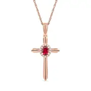 Oval Ruby and 0.05 CT. T.W. Natural Diamond Frame Layered Cross Pendant in 10K Rose Gold
