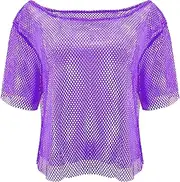 Jadive 80s Neon Fishnet Top for Women Mesh Top Neon Clothes off Shoulder Women Fancy Dress Disco Retro Outfit Costume