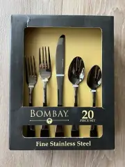 Bombay 20 PC set MARSALA Fine Stainless Steel Utensils New flatware, Shine Black