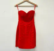 Nicola Finetti Red strapless mini dress AU8 US 4 Silk Fringe Raw edge designer
