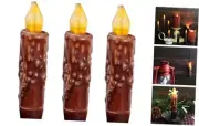 Real Wax Hand Dipped Battery Operated LED Timer Taper Candles Coffee 3 Pcs