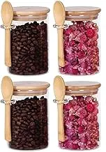 Food Storage Containers Glass Storage Jars with Wooden Spoons and Lid, Glass Jars with Lids for Bath Salts Sugar Spices Coffee Tea Cereal Condiments Food 4 Pieces