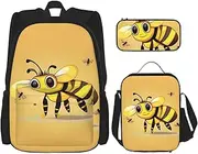 MDATT Cute Cartoon Bee Backpack With Lunch Box And Pencil Case 3 In,Kawaii Backpacks With Lunch Bag Matching Combo