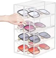 Huaniun 2 Pack Stackable Glasses Storage Box, Hard Shell Stackable Eyeglass Case Storage Organizer, Glasses Display Case with 8 Storage Compartments for Unisex Sunglasses Reading Glasses Gadgets