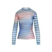[Jean Paul Gaultier] Jean Paul Gaultier-Light Blue Mesh Printed "Air" Long Sleeves Top-Donna XS STAND