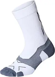 [2XU] Unisex Vectr Light Cushion Crew Socks - Moisture-Wicking, Breathable, and Supportive Athletic Socks - White/Grey - Size X-Large