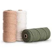 Macrame Cord 3mm x 109 Yards (Set of 3 Reels) - Light Pink, Olive Green, White