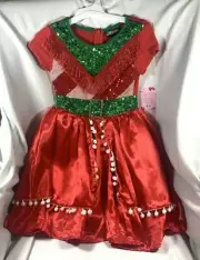 NWT JOJO'S CLOSET SIWA SLEEVELESS HOLIDAY RED SEQUINS FRINGE DRESS SIZE XS 4-5