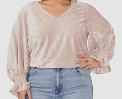 Vince Camuto Womens' Beige Blouson Sleeve Velvet Top Plus Size 3X