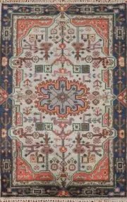 Geometric Kazak Oriental Handmade Accent Rug 3'x5' Light Gray Wool Rug Carpet