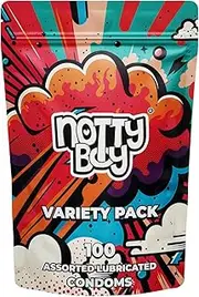 NottyBoy Condoms 100 Pack Variety Combo - 4IN1, Ultra Ribbed, Super Dotted, Contoured, Over Time, Ultra Thin, Snug Fit, Extra Lubricated, Raised Dots and Multi Flavored Condoms for Men