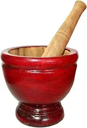 Thai Kitchenware Wood Mortar and Pestle, 5 Inches Thai-Style Spices Grinding Tool Curry Paste Maker