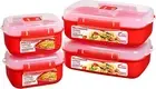 Sistema Food Containers Set of 4 Rectangular Heat & Eat Microwave Lid Red Clear