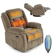 Advwin Recliner Chair Electric Heat Massage Chair Lounge Armchair Rotatable Velvet Brown