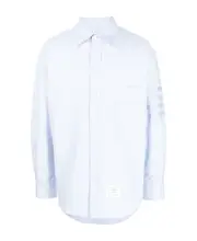 Thom Browne Striped Collared Button-Up Shirt 3,4 light blue