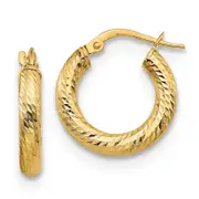 14K Yellow Gold 3X10 D/C Round Hoop Earrings