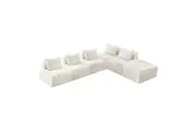 Oikiture 6 Seater Boucle Modular Sofa & Ottoman Set Armless TOFU Back White